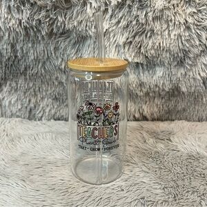 Floral Teacher 16oz Glass Tumbler with Straw